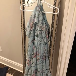 Blue floral maxi with a tie neck -Bebe